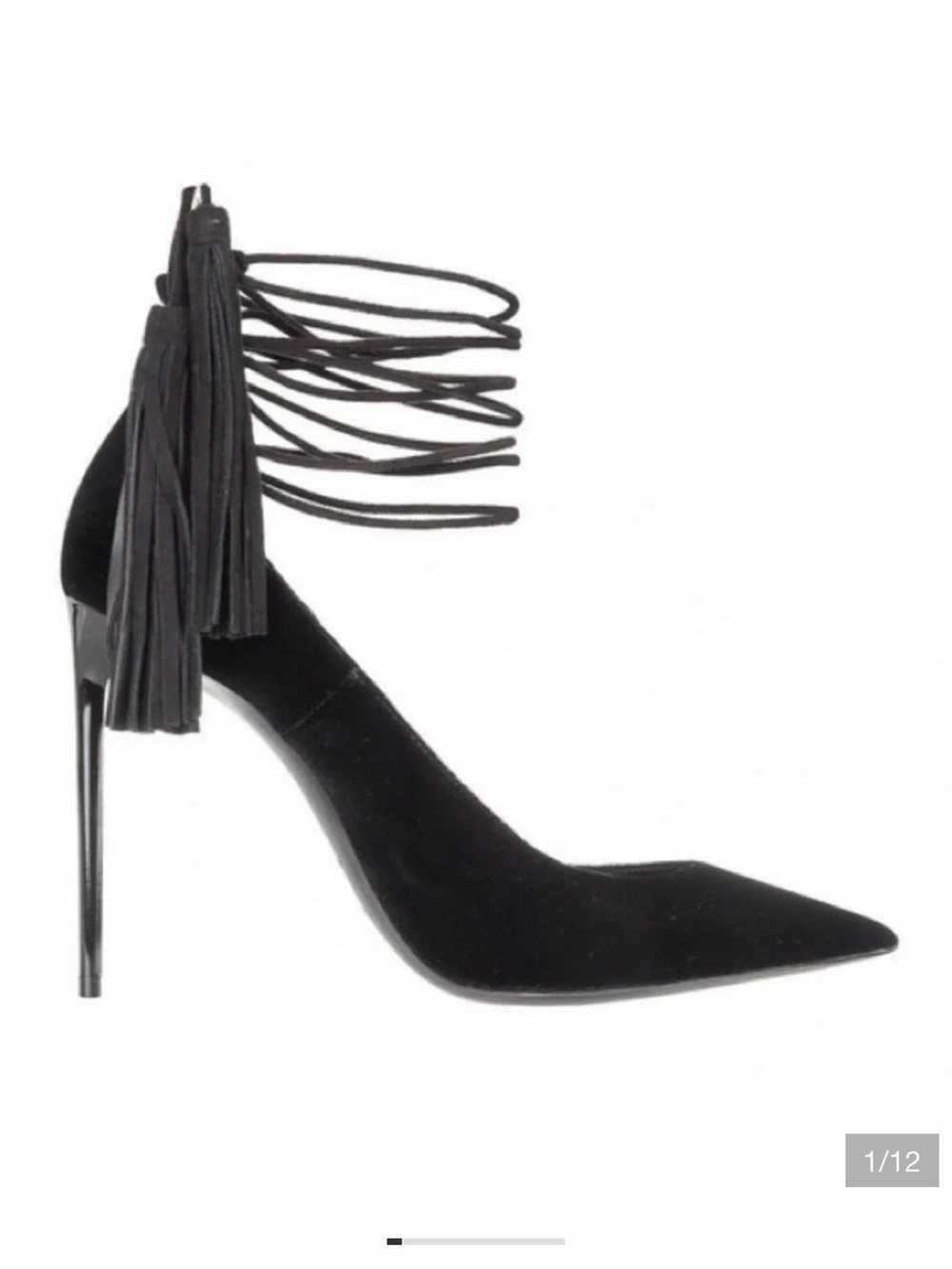 Black Tassel Ankle-Wrap Pointed Stiletto Pump